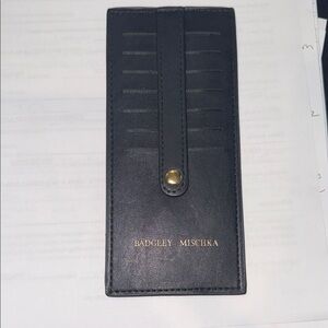 Badgley Mischka Black Leather Slim Card & Key Holder with Gold Logo
